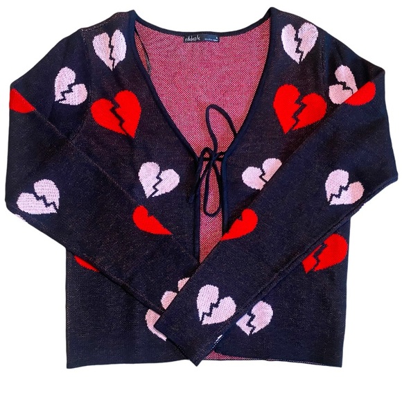 Nikka K Women’s Black Open Front Tie Broken Heart Cardigan Sweater Small - Picture 1 of 11